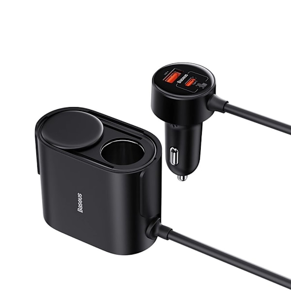 Baseus High Efficiency Pro 2x sigarettenneradapter USB-A USB-C med 30W lader - svart