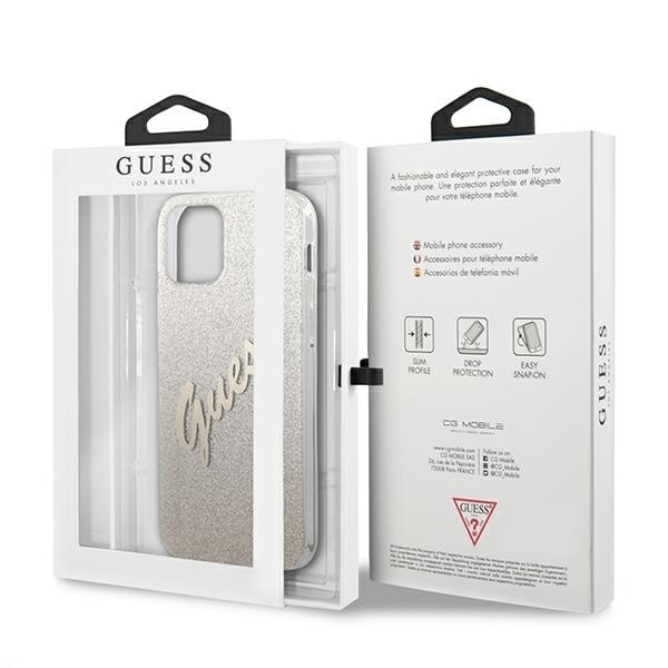 Guess GUHCP12LPCUGLSGO iPhone 12 Pro Max 6.7 gull/gull hardt deksel Glitter Gradient Script