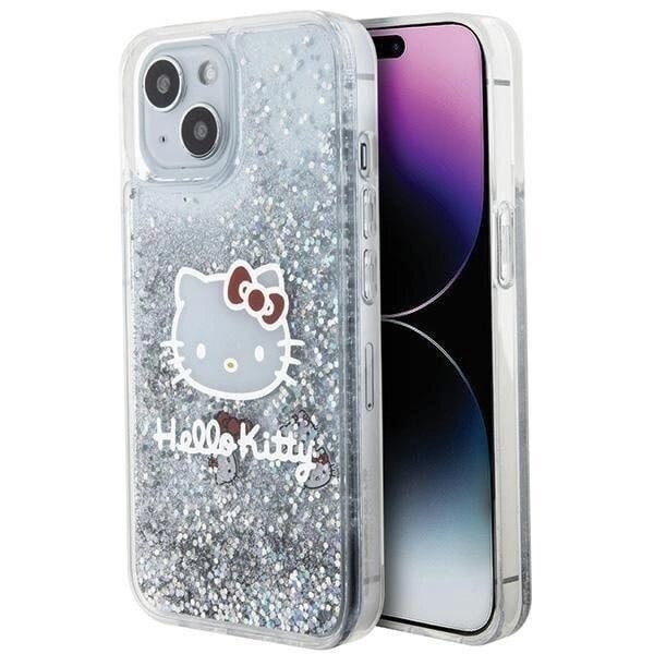 Hello Kitty Liquid Glitter Charms Kitty Head Deksel til iPhone 14 - Sølv