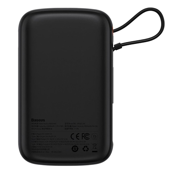 Baseus Qpow Digital Display Powerbank med hurtiglading 10000mAh 22,5W QC/PD/SCP/FCP med innebygd USB-C-kabel Svart
