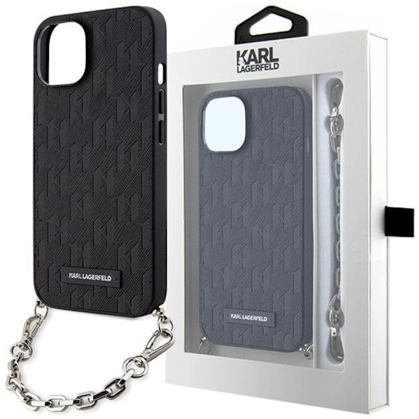 Karl Lagerfeld Saffiano Monogram Chain KLHCP14SSACKLHPK Deksel til iPhone 14 - Svart