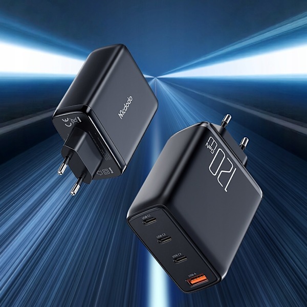 Telefonladdare, GaN, Snabb, USB-C/USB, 4 portar, 120W, USB-C-kabel, Mcdodo