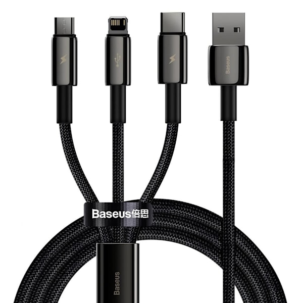 Baseus Tungsten 3-i-1 kabel USB - USB Type C / Lightning / micro USB 3,5 A 1,5 m svart (CAMLTWJ-01)