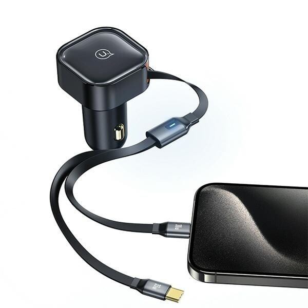 USAMS Lad. ensam. med infällbar kabel 2xUSB-C C41 PD 30W Snabbladdning svart/svart CC220CC01 (US-CC220)