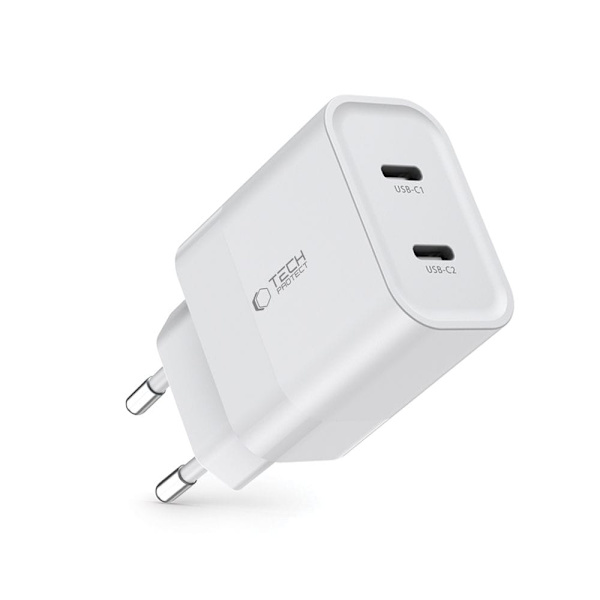 TECH-PROTECT C20W 2-PORTS STRØMLADER PD20W HVIT