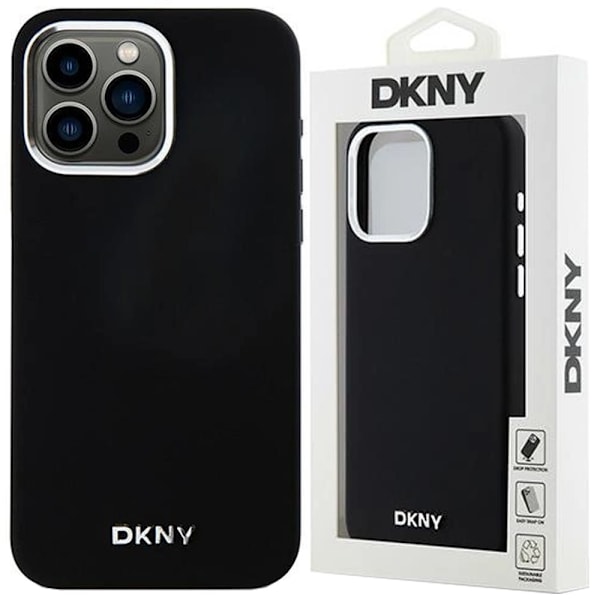 DKNY flytende silikon liten metalllogo MagSafe-deksel til iPhone 14 Pro - Svart