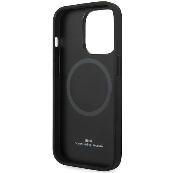 BMW LÆDER DIAMOND PATTERN MAGSAFE ETUI TIL IPHONE 14 PRO - SORT