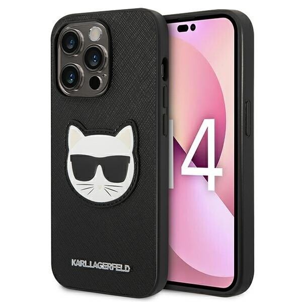 KARL LAGERFELD SAFFIANO CHOUPETTE HEAD PATCH COVER TIL IPHONE 14 PRO - SORT