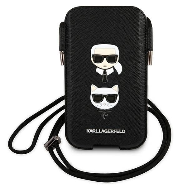 KARL LAGERFELD SAFFIANO IKONIK KARL&CHOUPETTE HEAD 6.1'' HÅNDTASKE - SORT