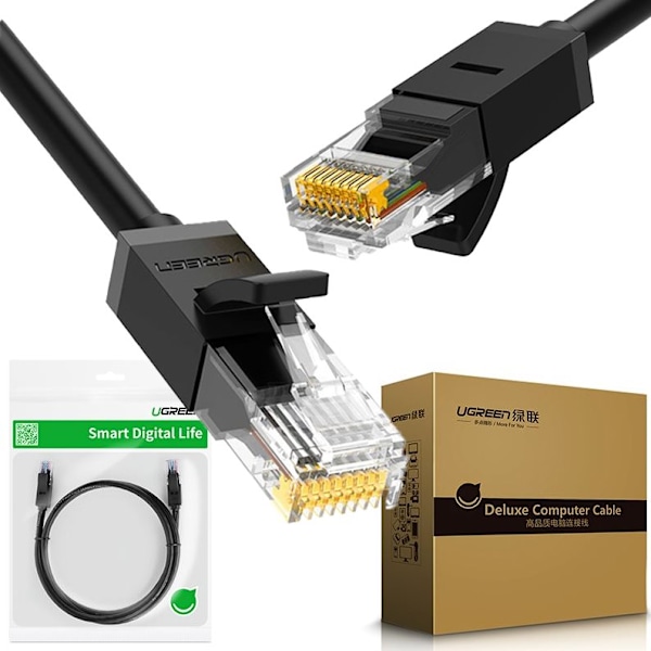 Ugrønn kabel Internett-nettverkskabel Ethernet-tilkoblingskabel RJ45 Cat 6 UTP 1000Mbps 20m svart (20166)