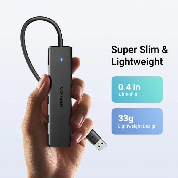 UGREEN CM219 HUB MED 4 USB-A 3.0-PORTE OG USB-A 3.0-KABEL - SORT