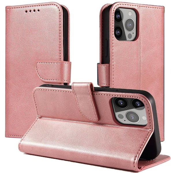 Magnetisk etui, stilig etui med klaff og stativfunksjon for iPhone 14 Pro, rosa