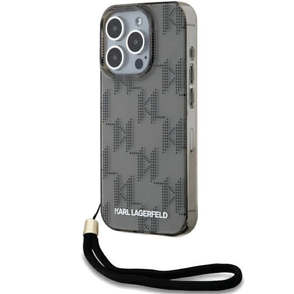 Karl Lagerfeld IML Mono KL Pattern & Cord beskyttelsesdeksel til iPhone 15 Pro - svart