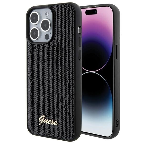 Guess Sequin Script metalldeksel til iPhone 15 Pro Max - Svart