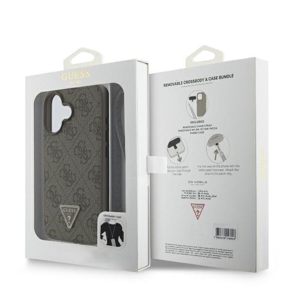 Guess GUHCP16SP4TDSCPW iPhone 16 6,1" brunt/brunt hårdfodral Läder Metall Logotyp Strass Crossbody