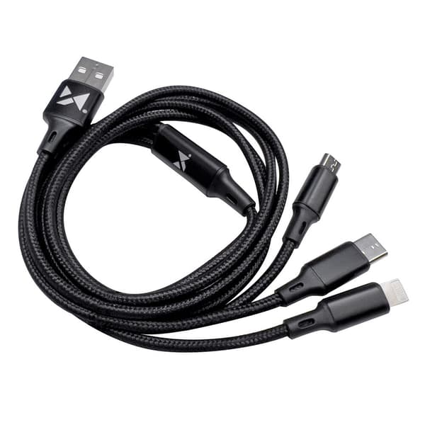 Wozinsky kabel 3in1 USB - USB Typ C/micro USB/Lightning 2.8A 1.25m svart