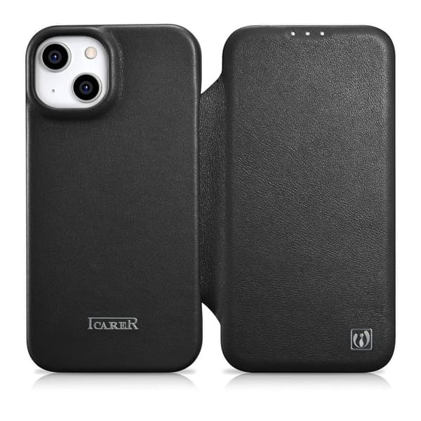 ICARER CASE CASE LÆDERCOVER MED MAGSAFE TIL IPHONE 14+ SORT