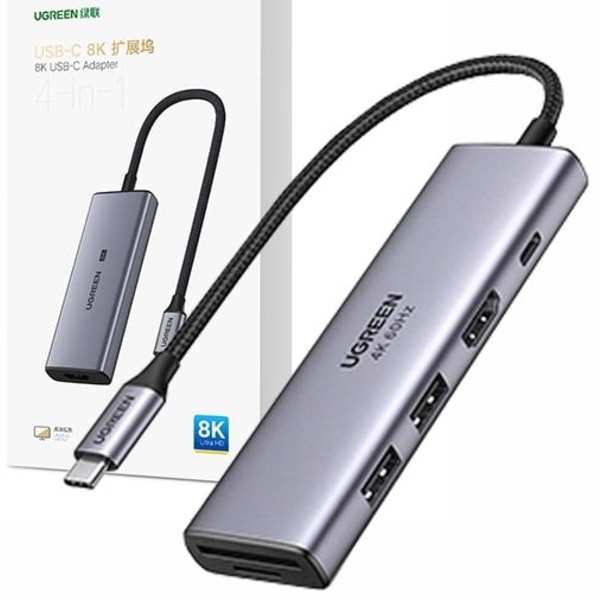Ugreen 6in1 multifunksjon USB Type C Hub - 2x USB 3.2 Gen 1 / HDMI 4K 60Hz / SD og TF kortleser / USB Type C PD 100W Grå (60384 CM51
