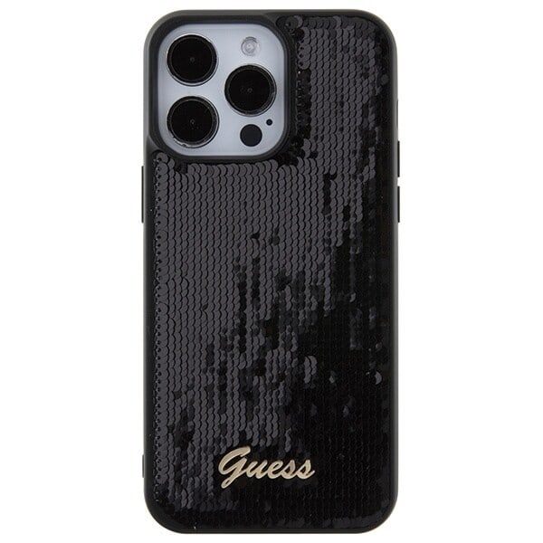 Guess Sequin Script metalldeksel til iPhone 15 Pro Max - Svart