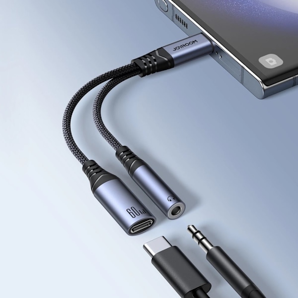 Joyroom SY-C02 2-i-1 DAC-adapter USB-C til USB-C / 3,5 mm minijack - svart
