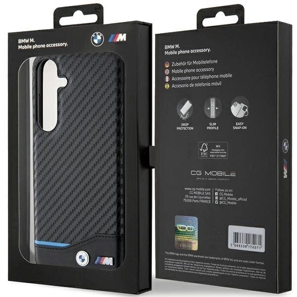 BMW Leather Carbon deksel til Samsung Galaxy S24+ - svart