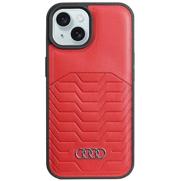 AUDI SYNTETISK LÆDER TASKE MED MAGSAFE TIL IPHONE 15 PLUS / 14 PLUS - RØD