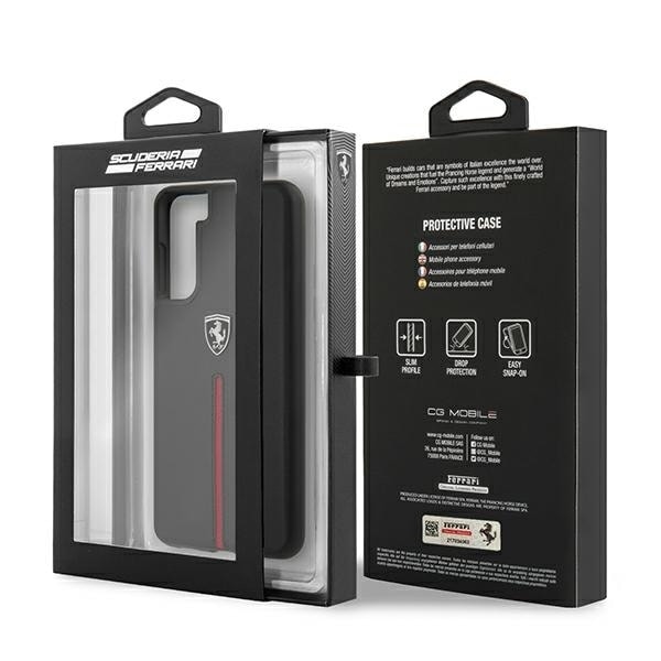 FERRARI OFF TRACK LÆDER NYLON STRIPE COVER TIL SAMSUNG GALAXY S21 - SORT