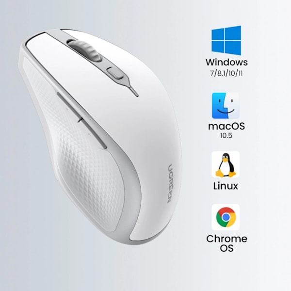 Ugreen MU101 ergonomisk trådløs mus Bluetooth / 2,4 GHz - hvit