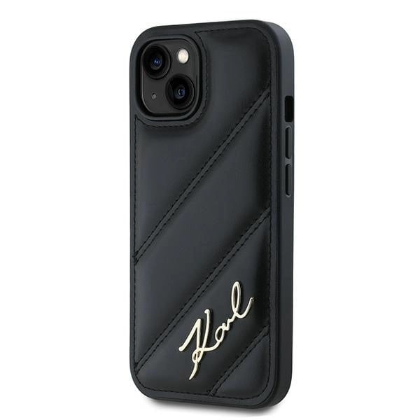 KARL LAGERFELD DIAGONAL QUILTED SCRIPT COVER TIL IPHONE 15 PLUS / 14 PLUS - SORT
