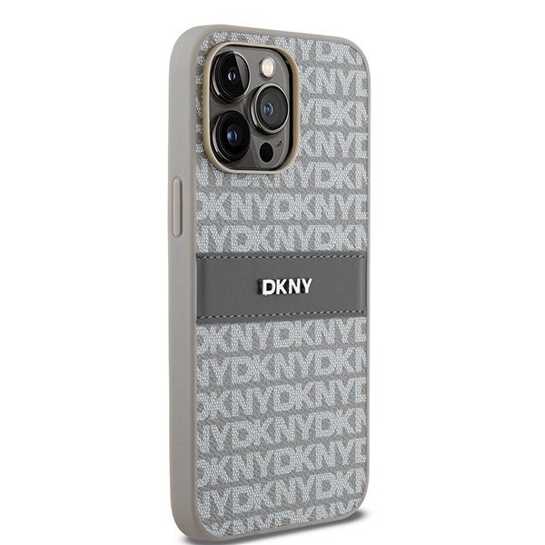 DKNY Leather Mono Stripe & Metal Logo Deksel til iPhone 14 Pro - beige