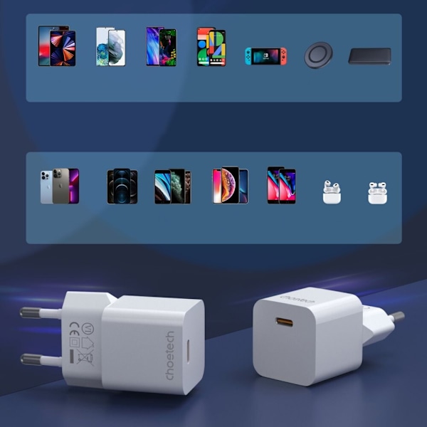 CHOETECH HURTIG NETVÆRKSLADER LILLE, HANDY, HOLDBAR 20W USB TYPE C