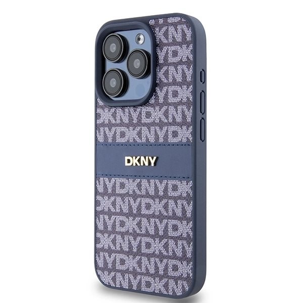 DKNY Leather Mono Stripe & Metal Logo Deksel til iPhone 15 Pro - Blå