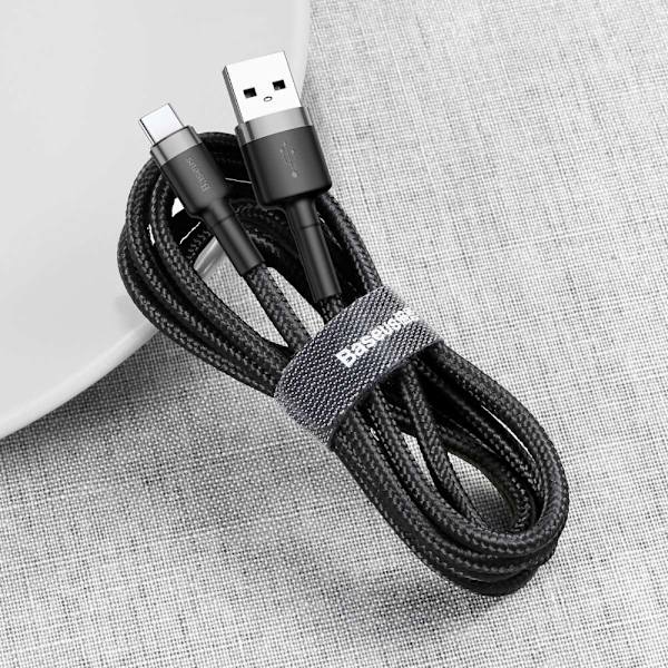 Baseus Cafule-kabel slitesterk nylonkabel USB / USB-C QC3.0 3A 1M svart grå (CATKLF-BG1)