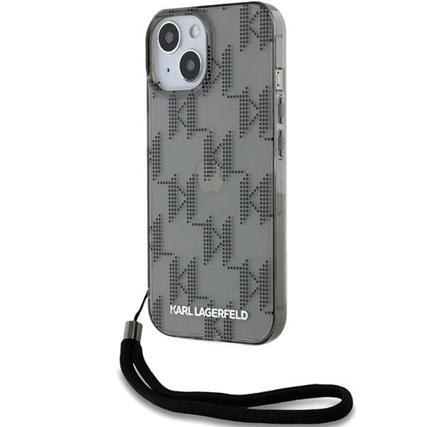 Karl Lagerfeld IML Mono KL Pattern & Cord deksel iPhone 15 / 14 / 13 - svart