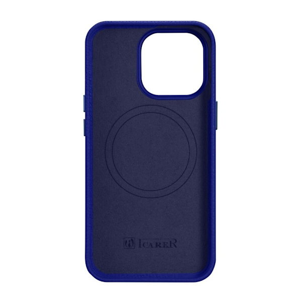 iCarer Litchi Premium Leather Case magnetisk lærveske for iPhone 14 Pro og MagSafe mørkeblå (WMI14220710-DB)