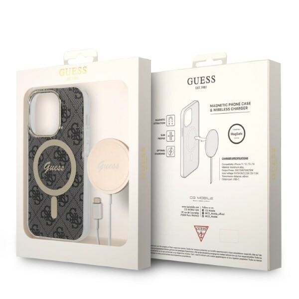 Guess Set MagSafe lader + etui iPhone 14 Pro 6.1 Black 4G Print (GUBPP14LH4EACSK)