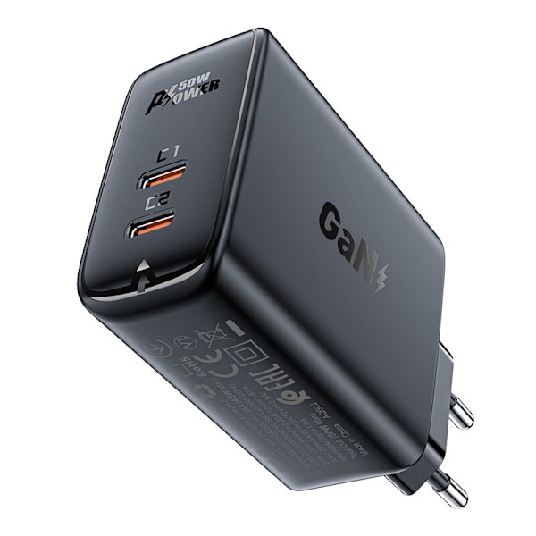 ACEFAST HURTIG NETVÆRKSLADER LILLE HANDY 1XUSB 2XUSBC SORT