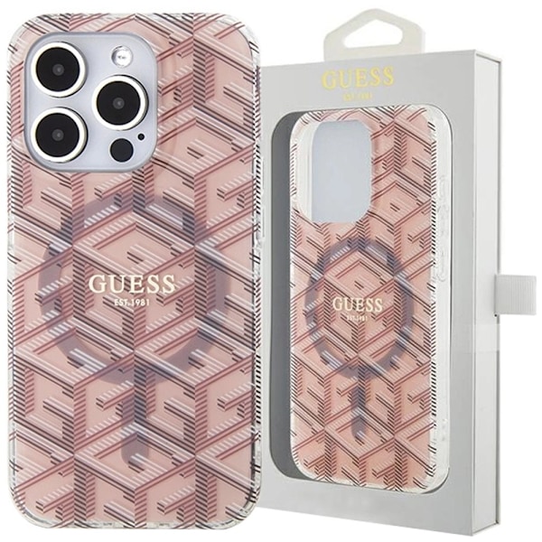 Guess IML GCube MagSafe-deksel til iPhone 15 Pro - rosa