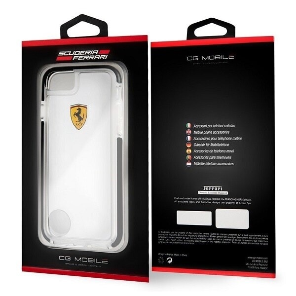 FERRARI STØDSIKKERT ETUI TIL IPHONE 7 / 8 / SE 2020 / SE 2022 - GENNEMSIGTIG OG SORT
