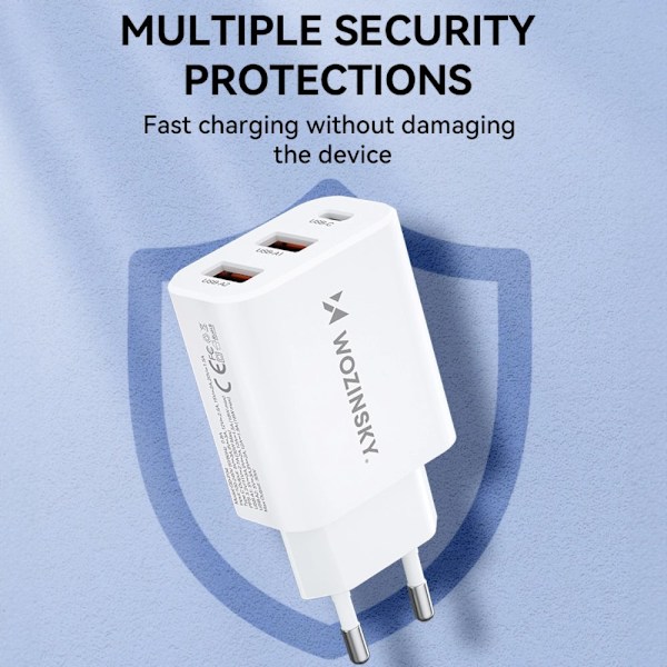 Wozinsky CWCUCW 30W USB-C / 2 x USB-A vegglader - hvit