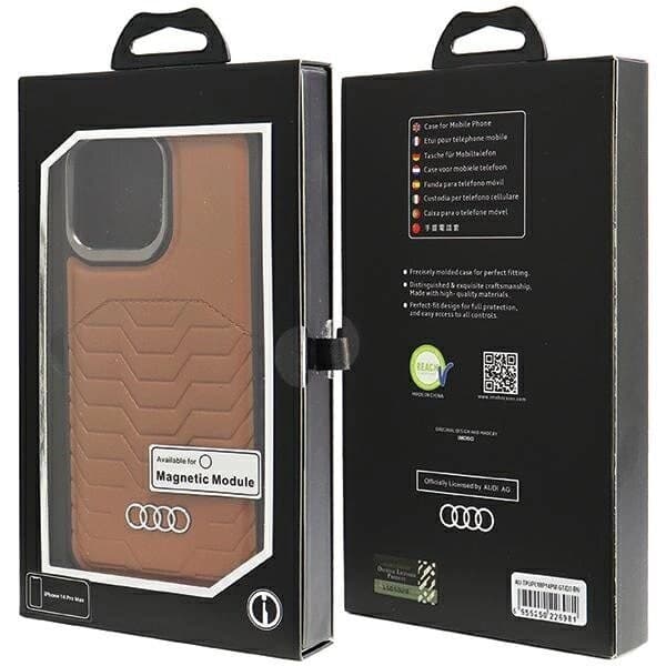 AUDI SYNTETISK LÆDER TASKE MED MAGSAFE TIL IPHONE 14 PRO MAX - BRUN
