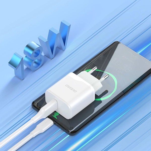 Dudao A20EU USB-A 18W vegglader - hvit + USB-A - Lightning-kabel