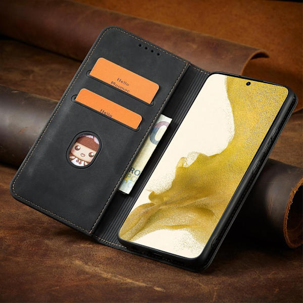 Magnet Fancy Case Case for Samsung Galaxy S22 Card Lommebokbeskytter? stå svart