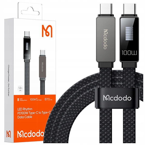 MCDODO USB-C-KABEL SNABBLADDNING FOR SAMSUNG APPLE USB TYPE C 100W 1M LED