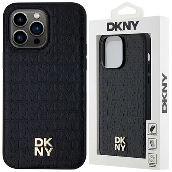 DKNY lærmønster metalllogo MagSafe beskyttelsesdeksel til iPhone 14 Pro - svart