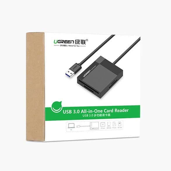 UGRØN USB 3.0-KORTLESER: SD/MICRO SD/CF/MS SVART