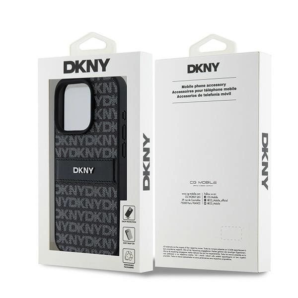 DKNY Leather Mono Stripe & Metal Logo Deksel til iPhone 15 Pro Max - Svart