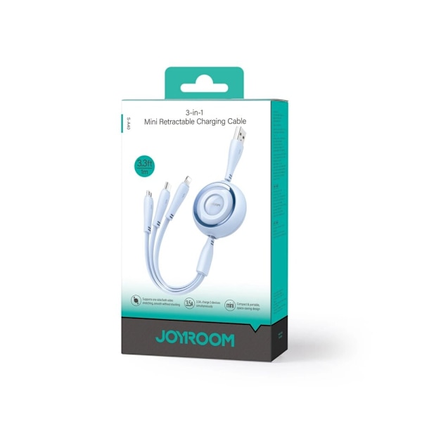 Joyroom S-A40 Colorful Series 3-i-1 uttrekkbar kabel USB-A-USB-C / Lightning / microUSB 1m - blå