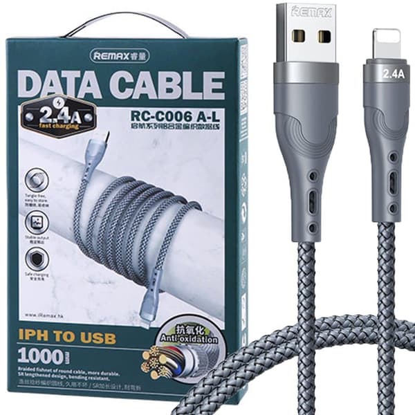 Remax USB - Lightning-kabel for lading og dataoverføring 2,4A 1m sølv (RC-C006)