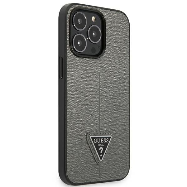 Guess GUHCP13XPSATLG iPhone 13 Pro Max 6,7" silver/silver hårt fodral SaffianoTriangle Logotyp